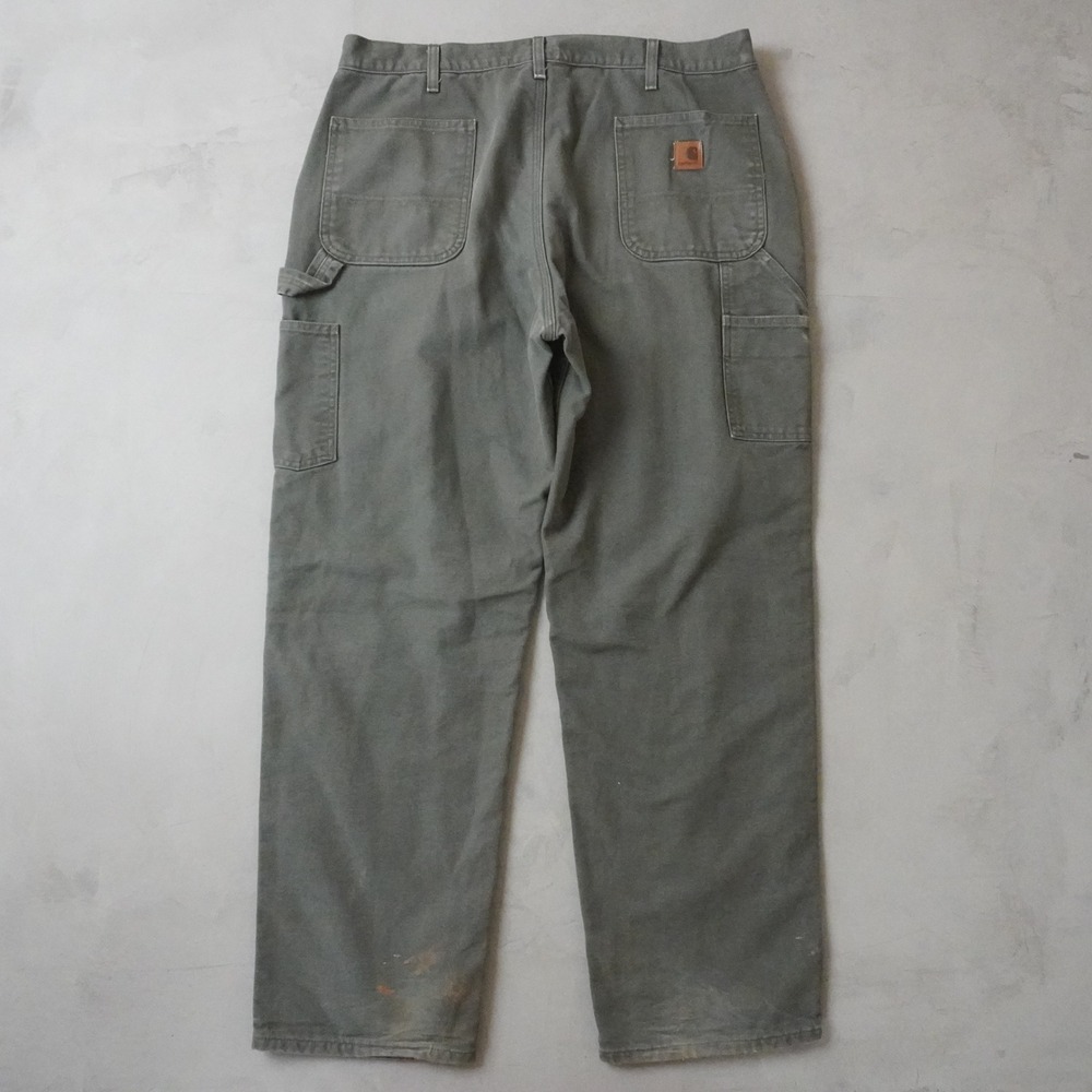 Vintage Carhartt Flannel Lined Carpenter Pants 38x32 Mens Moss Green